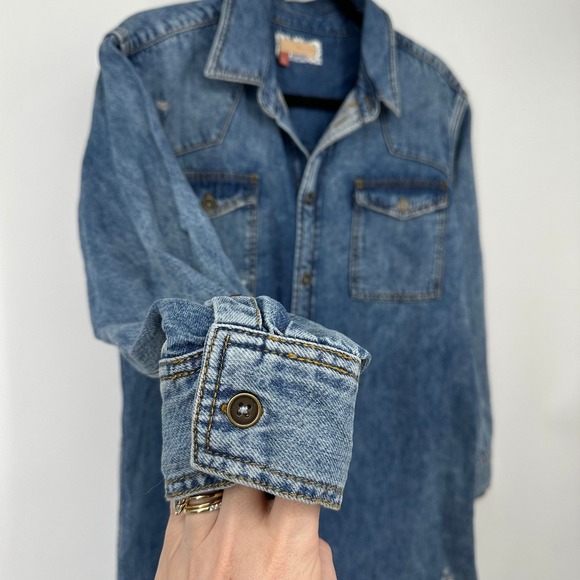 Anthropologie PILCRO Denim Jean Distressed Long Sleeve Utility Romper Jumpsuit 8 - Picture 4 of 9